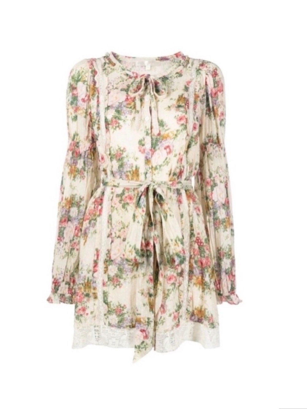 LoveShackFancy Cream Floral Lace-Trim, Fria Mini-Dress